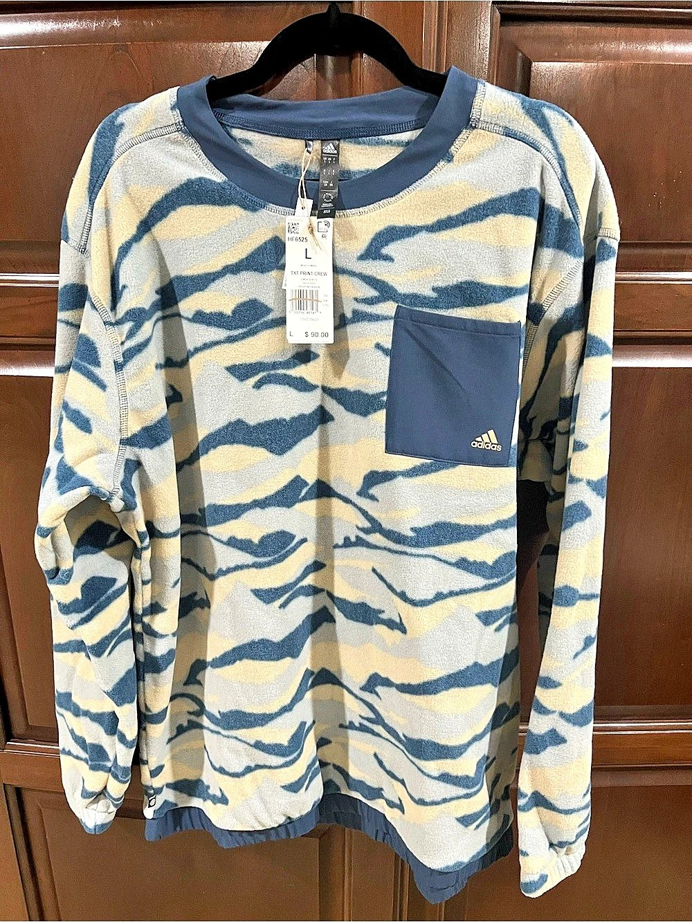 *NWT* adidas TXT Print Crew Sweatshirt Camo Blue & Cream Size Large